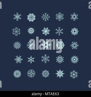 Satz von Weihnachten Schneeflocken auf blauem Hintergrund Stock Vektor