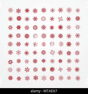 Sammlung von roten Schneeflocken auf weißem Hintergrund Stock Vektor