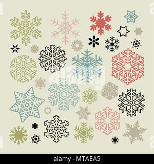 Der Vektor bunte Schneeflocken Symbole auf dem beigen Hintergrund. Neues Jahr und Weihnachten Design Elemente Stock Vektor