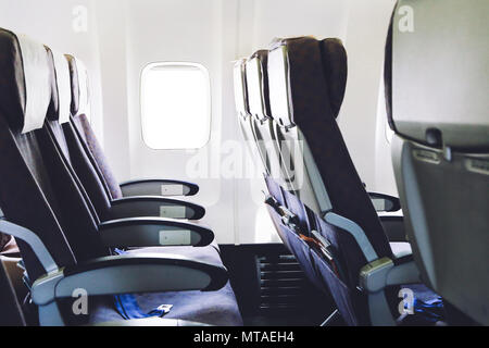 Leere Flugzeug Sitze in der Economy Class Stockfoto