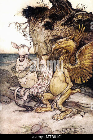 Arthur Rackham - Alice's Adventures in Wonderland 08 - das Mock Turtle zog einen langen Atem und sagte: "Das ist sehr Neugierig' Stockfoto