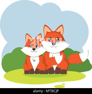 Paar fox wilder Tiere in der Landschaft Stock Vektor