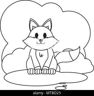 Line fox niedlich wilde Tiere in der Landschaft Stock Vektor