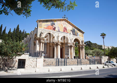 Die Church of All Nations oder Basilika der Agonie, ist eine römisch-katholische Kirche in der Nähe der Garten Gethsemane am Ölberg in Jerusalem, Isra Stockfoto