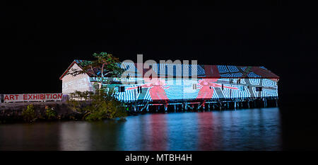 Historische Zucker Wharf Illuminationen in Port Douglas Carnivale, Far North Queensland, FNQ, QLD, Australien Stockfoto