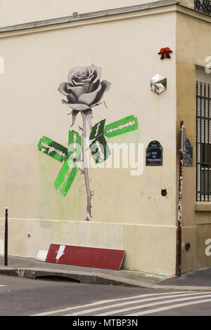 Street Art in der Rue Oberkampf, in Paris, Frankreich. Stockfoto