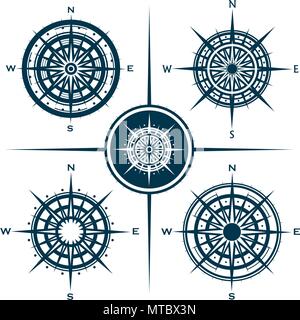 Eingestellt von isolierten Kompass Rosen oder Wind Rosen Stock Vektor