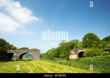 Die Reste des verfallenen Eisenbahnbrücke, die Teil der Somerset und Dorset Eisenbahn, die einmal das Dorset Stour Flussaufwärts vom Sturm überspannt war Stockfoto