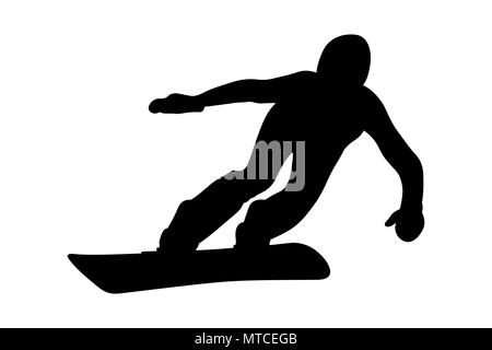 Athlet snowboarder Downhill Snowboard Wettbewerb schwarze Silhouette Stockfoto