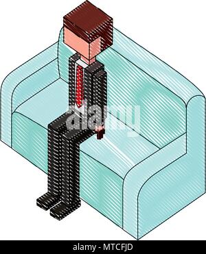 Elegante Geschäftsmann sitzt in einem isometrischen Symbol Stock Vektor