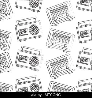 Vintage Radio und Stereoanlage ghettoblaster Kassette retro classic Muster Stock Vektor