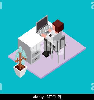 Unternehmer sitzen im Büro mit Laptops isometrische Stock Vektor