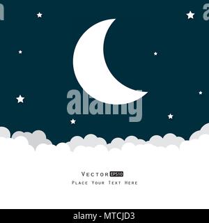 Vector Hintergrund mit Abendhimmel. Mond und Sterne in den Wolken. Stock Vektor