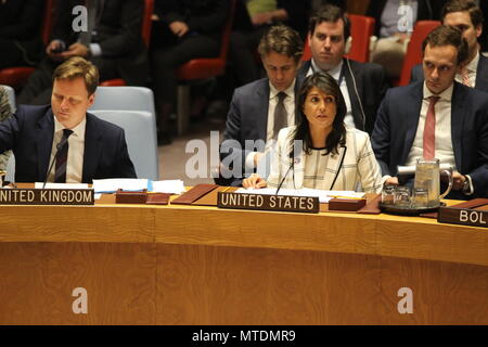 Uno, New York, USA. 30 Mai, 2018. Nikki Haley, US-Botschafter, sprach im UN-Sicherheitsrat über den Irak. Foto: Matthew Russell Lee/Innere Stadt drücken Sie Stockfoto