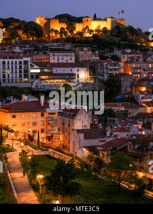 Allgemeine Ansicht von Lissabon Stadt bei Nacht, Lissabon, Portugal Stockfoto