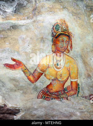 Sigiriya Maiden - Fresken an der Festung in Sri Lanka Stockfoto