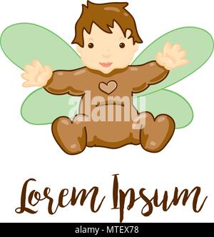 Hug einen Bug Logo. Baby Butterfly Charakter Stock Vektor