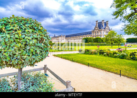 Die Tuilerien an einem bewölkten Tag in Paris, Frankreich Stockfoto