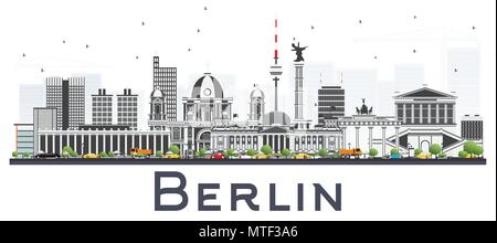 Berlin Deutschland City Skyline mit grauen Gebäude isoliert auf Weiss. Vector Illustration. Business Travel und Tourismus Konzept mit historischer Architektur Stock Vektor