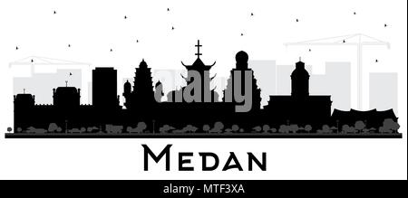 Medan Indonesien Skyline der Stadt Silhouette mit schwarzen Gebäude isoliert auf Weiss. Vector Illustration. Business Travel und Tourismus Konzept Stock Vektor