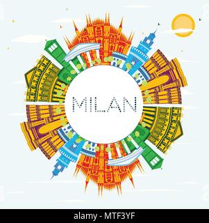 Mailand Italien City Skyline mit Farbe Gebäude, blauer Himmel und Kopieren. Vector Illustration. Stock Vektor