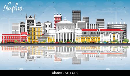 Neapel Italien City Skyline mit Farbe Gebäude, blauer Himmel und Reflexionen. Vector Illustration. Business Travel und Tourismus Konzept Stock Vektor