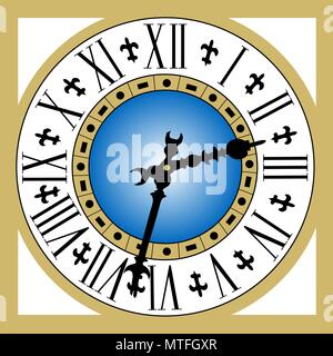 Alte vintage Uhr mit römischen Ziffern und Gold frame Stock Vektor