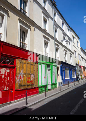 Rue St-Marthe, Paris. Die sainte-marthe Viertel, einer der ältesten der Stadt, ist für seine florierende kreative Szene bekannt. Stockfoto
