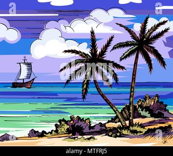 Palmen und Meer Stock Vektor