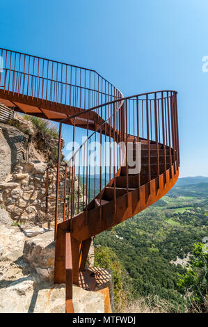 Treppen, Verwitterung, Stahl, COR-TEN Stahl, an Flugzeuge d'hostoles Schloss, Katalonien, Spanien Stockfoto