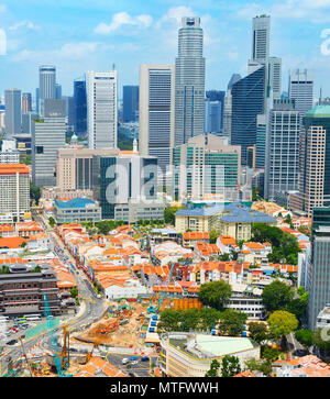 Birds Eye View von Chinatown und Downotwn von Singapur in der Tageszeit Stockfoto