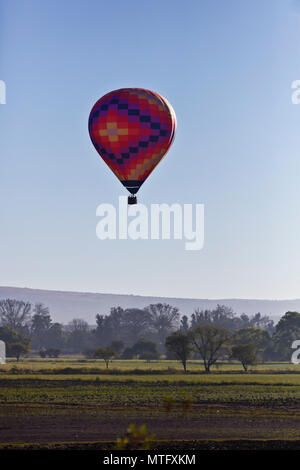Ein HEISSLUFTBALLON von Coyote Adventures schwebt über ein Feld - San Miguel de Allende, Mexiko Stockfoto