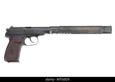 Udssr Makarov Pistole mit Schalldämpfer isoliert Stockfoto