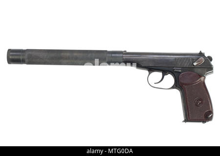Udssr Makarov Pistole mit Schalldämpfer isoliert Stockfoto