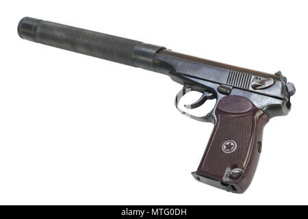 Udssr Makarov Pistole mit Schalldämpfer isoliert Stockfoto