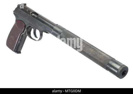Udssr Makarov Pistole mit Schalldämpfer isoliert Stockfoto