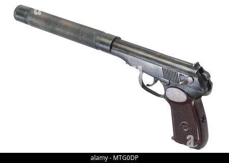 Udssr Makarov Pistole mit Schalldämpfer isoliert Stockfoto