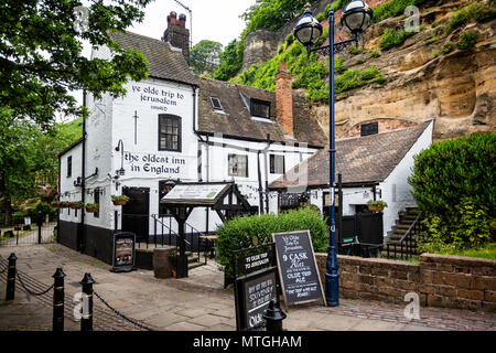 Ye Olde Reise nach Jerusalem Pub in Nottingham, Nottinghamshire, Großbritannien am 24. Mai 2018 getroffen Stockfoto