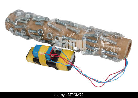 Rohrbombe mit Fragmentierung auf Weiß isoliert Stockfoto