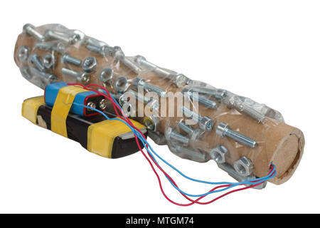 Rohrbombe mit Fragmentierung auf Weiß isoliert Stockfoto