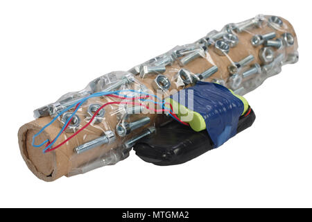 Rohrbombe mit Fragmentierung auf Weiß isoliert Stockfoto