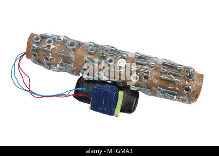 Rohrbombe mit Fragmentierung auf Weiß isoliert Stockfoto