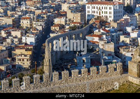 Tolle Aussicht von der Festung, Kavala, Ostmakedonien und Thrakien, Griechenland zu Aquädukt Stockfoto