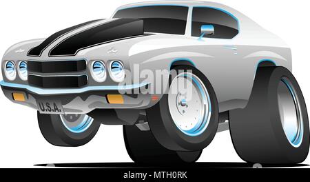 Klassischen Stil der Siebziger American Muscle Car Cartoon Vector Illustration Stock Vektor