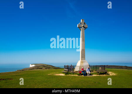 Das Denkmal für Alfred Lord Tennyson auf Tennyson Down, in der Nähe von Süßwasser, Isle of Wight, Hampshire, Großbritannien Stockfoto