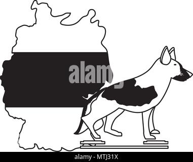 Deutschland Karte und Deutscher Schäferhund auf weißem Hintergrund, Vector Illustration Stock Vektor