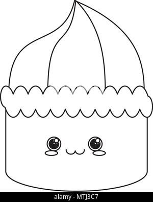Kawaii Geburtstagskuchen Symbol auf weißem Hintergrund, Vector Illustration Stock Vektor