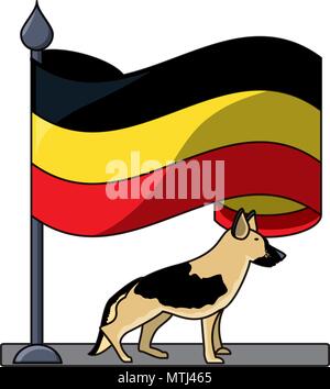 Deutschland Fahne und Deutscher Schäferhund auf weißem Hintergrund, Vector Illustration Stock Vektor