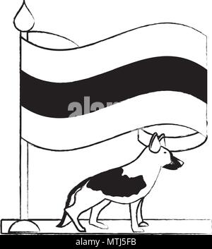 Deutschland Fahne und Deutscher Schäferhund auf weißem Hintergrund, Vector Illustration Stock Vektor