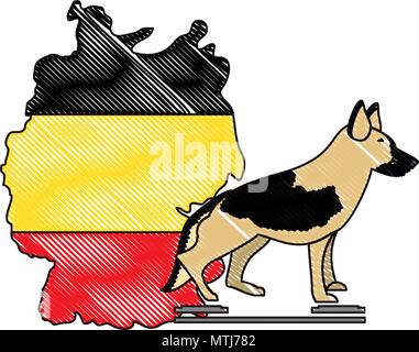 Deutschland Karte und Deutscher Schäferhund auf weißem Hintergrund, Vector Illustration Stock Vektor